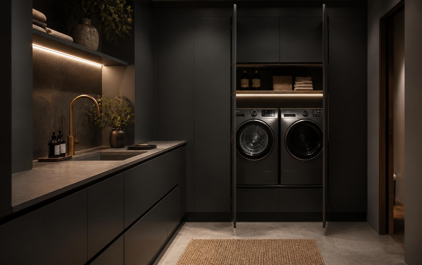 Fitted utility room with tall storage, sink and hard-wearing worktop